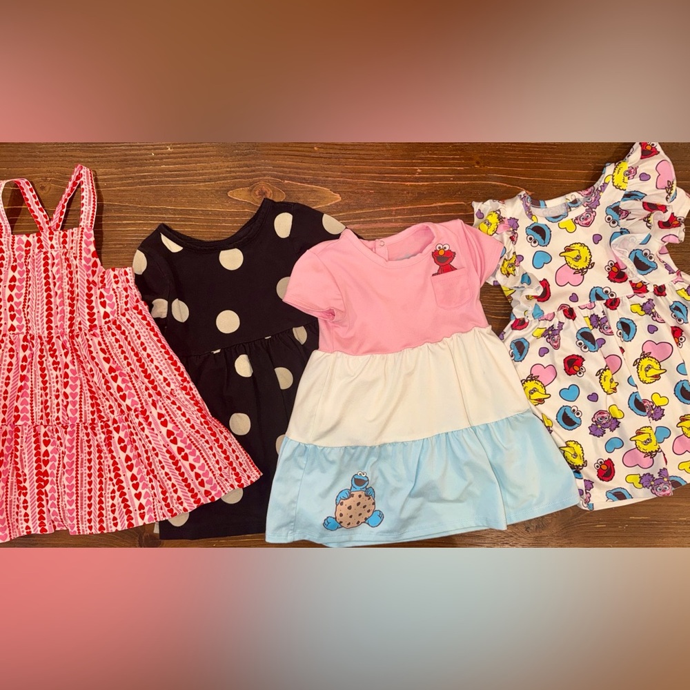 Toddler Girl Dress Bundle 2T Sesame Street Polka Dot Heart Dresses Lot